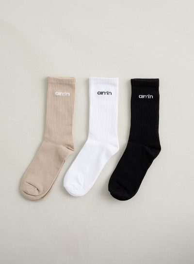 Black/White/Beige Aim'n Logo Socks 3-pack