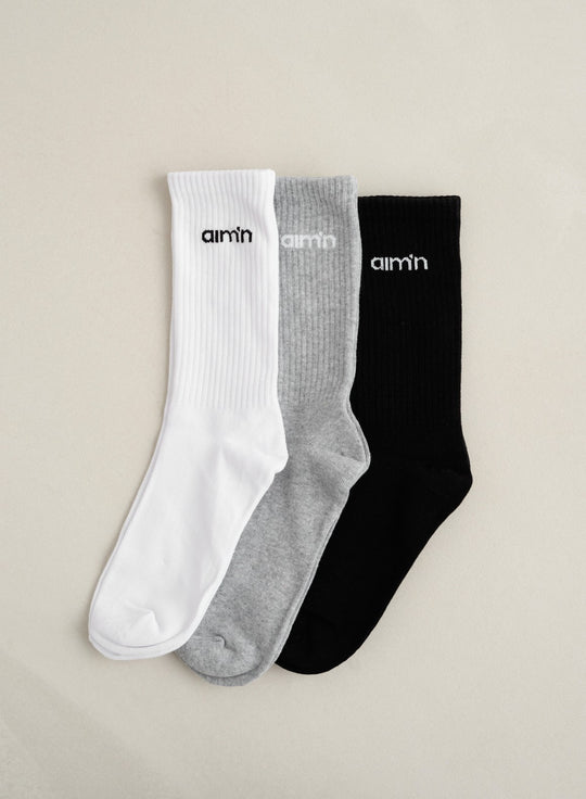 Grey Melange Aim'n Logo Socks 3-pack